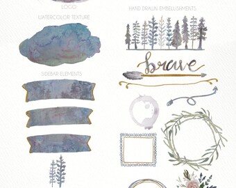 Vintage Logo - Photography Logo - Wreath Logo - Pre Made Feminine Watercolor Logo - Painted Logo - Photographer Logo (Item Item #151BK)