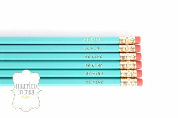 School Supplies // BE KIND pencils // Quote Pencils // Turquoise Teal Pencil Set // Gold Foil Engraved // Gift Under 10