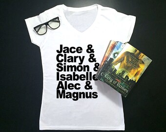 Mortal Instruments Women’s Graphic Tee | V-Neck Tee | Jace & Clary | Shadowhunters | Gift | City of Bones | Nerd | TV | Movie