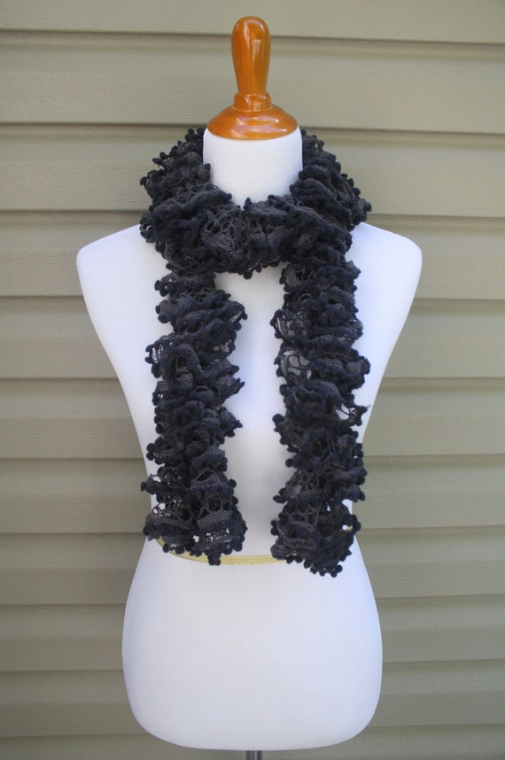 trim pom pom gray Scarf, Grey Pom Grey Ruffle Pom Scarf, Ruffle Scarf, Pom Gray Gray Pom