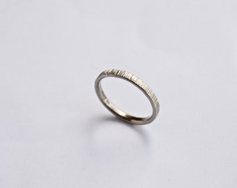 White Gold Wedding Band - Tree Bark Ring - Thin Ring - 18 Carat - Textured - Simple - Men's Women's - His and Hers Wedding Ring