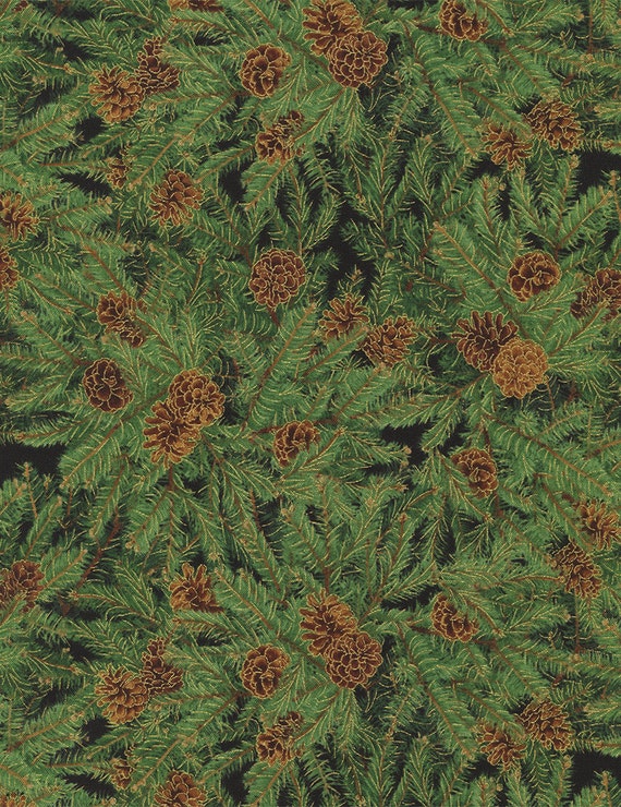 Metallic Pine Cone Fabric Timeless Treasures Holiday CM1941