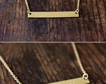 Morse Code Necklace / Secret Message Gold Bar Necklace / Hand Stamped Morse Code / Personalized Gold Bar Necklace / Simple Everyday Necklace