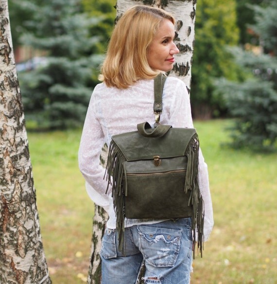 cowhide backpack with fringe