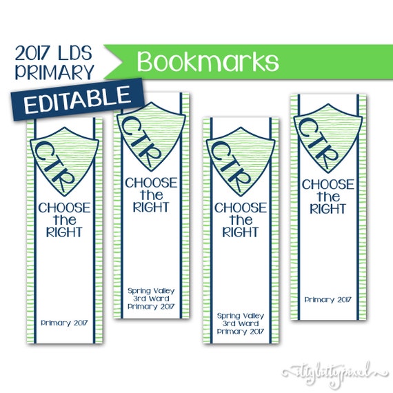 bookmarks lds primary 2017 theme editable printable choose