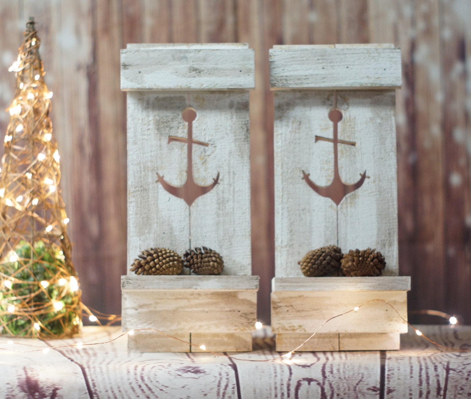 Nautical Anchor Pallet Wall Sconce Beach House Decor