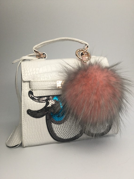 pom purse keychain pom on fur in light purse bag pom Pom pendant pom pon duo keychain charm,