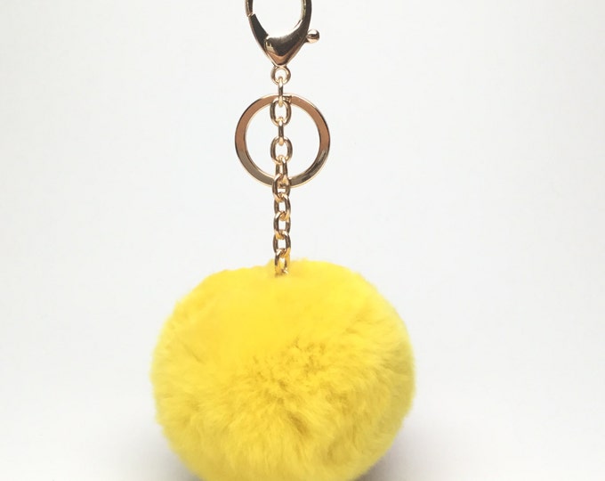 Yellow Fur pom pom keychain fur puff ball bag pendant charm