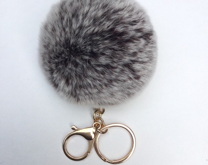 New! Brown Frosted Fur pom pom keychain fur puff ball bag pendant charm