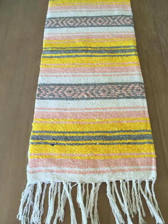 Mexican table runner, pink and yellow falsa blanket, yoga mat, boho