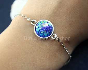 Best Gift! Hot Blue Mermaid Bracelet, Mermaid Scales, Dragon Scales, Mermaid Jewelry