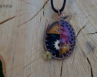 Steampunk necklace Steampunk pendant Steampunk jewelry Wire wrapped pendant Polymer clay necklace Copper wire necklace Polymer clay pendant