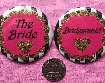 Bride Button - Kate Spade Glitter Bride Button - Bachelorette Party Buttons - Pink Glitter - Bride Badge - Bride Tag.. Bridal Party Buttons