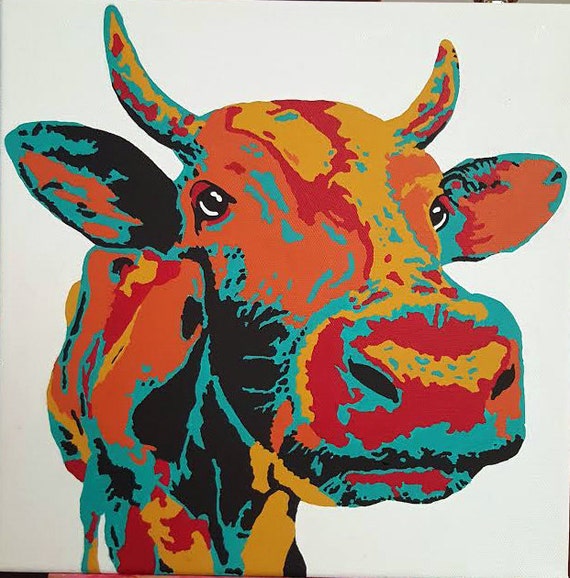 Modern Multi Color Cow Painting