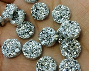 Silver chunky 12mm faux druzy Cabochons 10 pcs (white bottom) (C1:11-216)