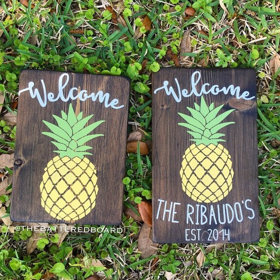 Pineapple Wood Sign or Personalized by TheBatteredBoard