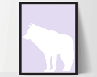 Animal Wolf Wall Art, Unframed, Artwork, Home Decor, Modern Contemporary, Print Art, Boho, Nursery, Baby, Purple, 12x16 Inches