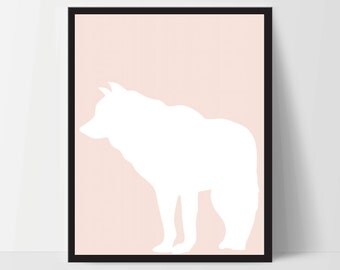 Animal Wolf Wall Art, Unframed, Artwork, Home Decor, Modern Contemporary, Print Art, Boho, Nursery, Baby, Salmon Pink, 12x16 Inches
