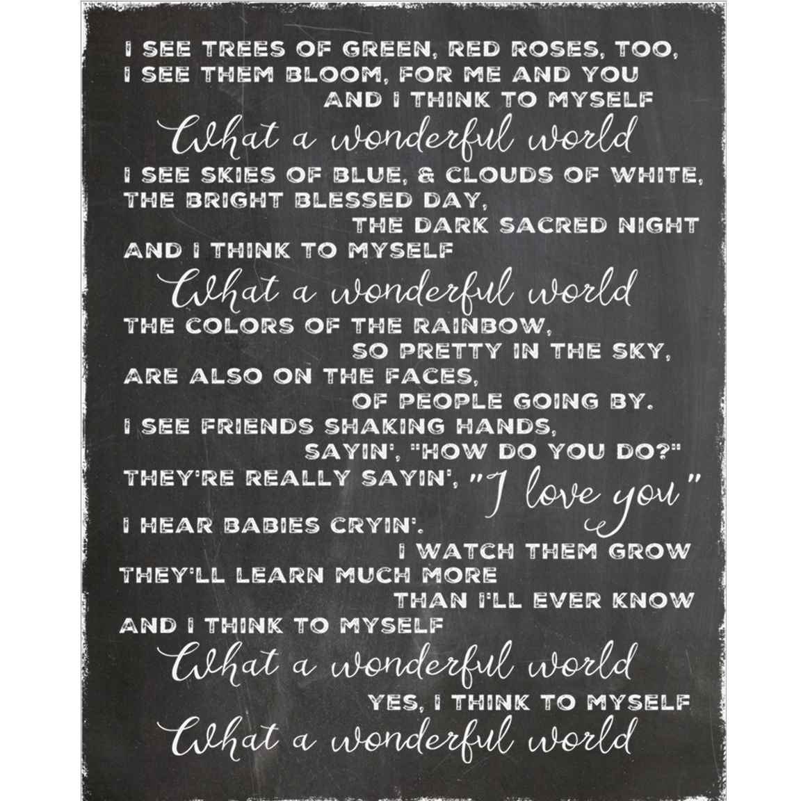 What a Wonderful World Louis Armstrong Lyrics Word Art