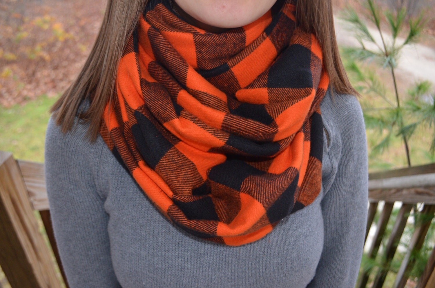 Orange Plaid Infinity Scarf Christmas Gift by PillowInfinityScarf