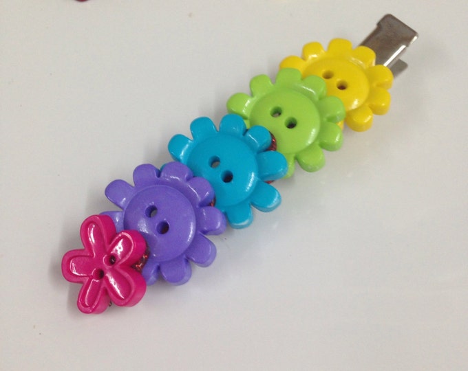 Colourful flower button hair slide, buttons hair slide, colourful hair slide, bright buttons hair slide, stocking fillers