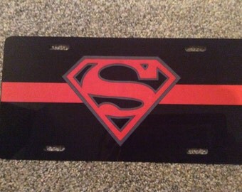 Custom Red-Line Superman License Plate Tag