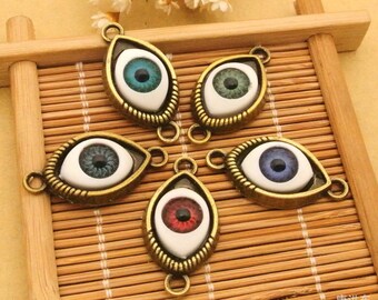 wholesale 100pcs assorted Evil eyes 30x15mm charms findings connectors--5 colors