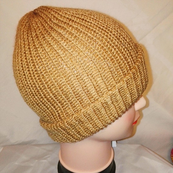 RETRO unique gold and brown colour mix Handmade beanie hat double knit extra thick ski snowboard garden one size unisex wool #retro #gift