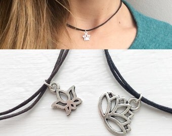 Lotus flower charm choker necklace, lotus necklace, lotus flower, lotus flower jewellery, nature jewellery by Serenity Project