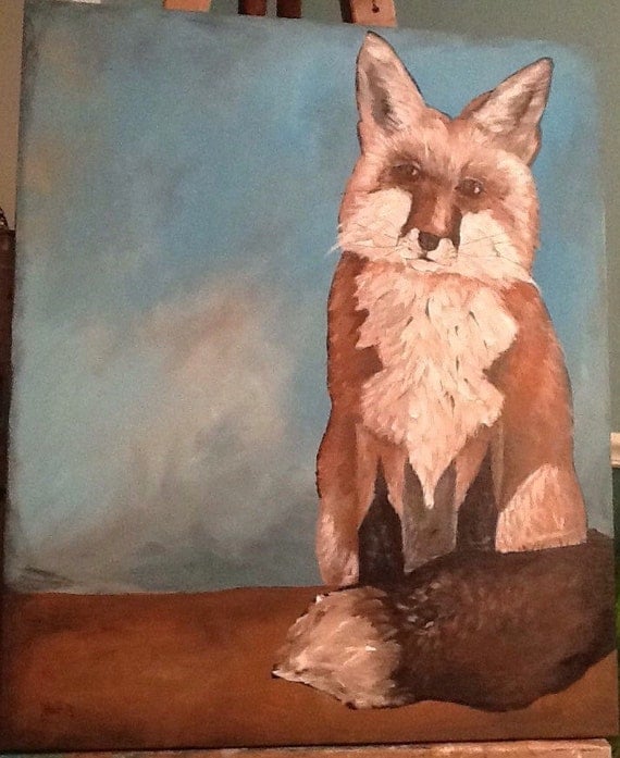 Fox looking forward acrylic on canvas 20x24 175 woodenwolf.