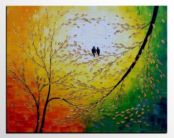 Love Birds Painting, Canvas Art, Original Oil Painting, Abstract Art, Canvas Painting, Oil Painting, Wall Art, Abstract Painting, Large Art