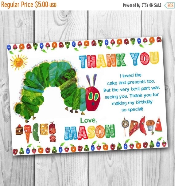 ON SALE 35% Very Hungry Caterpillar Thank You by CuteInvitation1