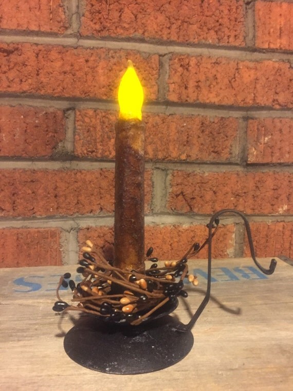 Items similar to Primitive Wrought Iron Candle Holder with Grungy Taper