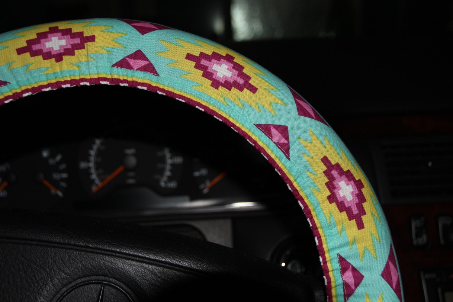 Tribal Steering Wheel cover . Aztec Wheel Cover. Aqua and pink