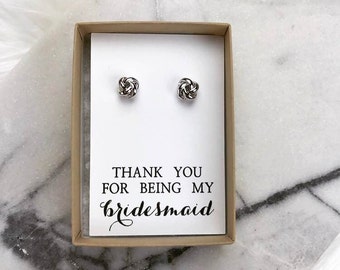 Thank You For Being My Bridesmaid-- Knot Earring -- Bridesmaid Gift -- 18K Rose Gold / 18K White Gold -- Bridal Party
