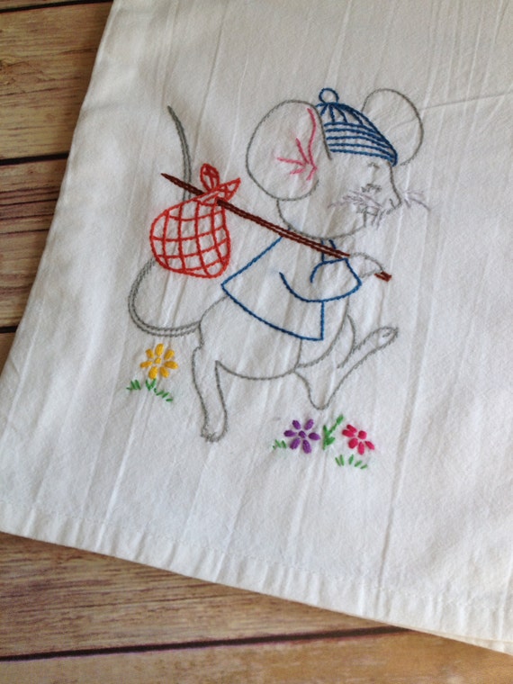 tea towel hand embroidered tea towel hand by CottageSoft