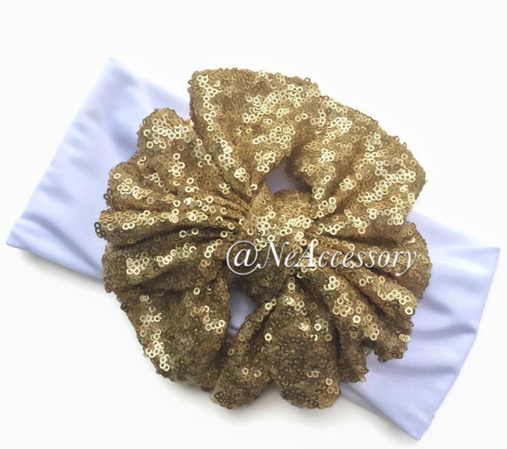 Gold Sequin Bow Headband Sparkle Bow Headband Gold by NeAccessory