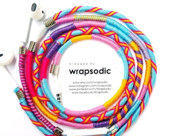 Wrapped Colorful Earbuds with mic Handwrapped Multicolor