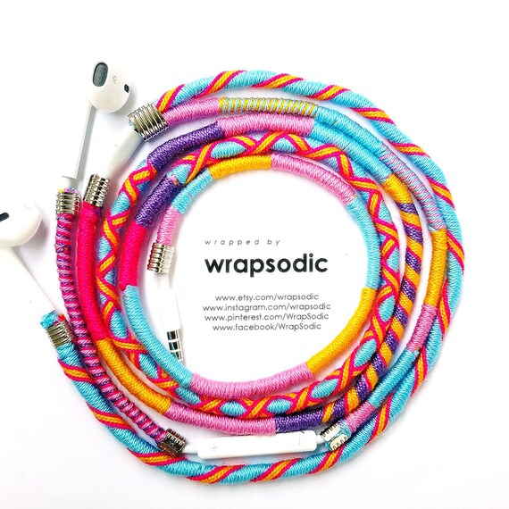 Wrapped Colorful Earbuds with mic Handwrapped Multicolor