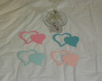 Set of 5 "Dreamy" Paper Wine Glass Charms / Paper Wedding Decorations / Engagement Rings / Bows / Hearts / Disposable Wine Glass Charms
