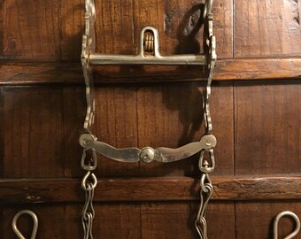 RARE BUERMANN SPADE 1930's Half breed spade bit unmarked nickle plated rearing horses with rein chains bss0001