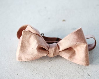 Bright Rose Gold Raw Silk Bow Tie