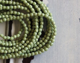 Czech Glass Beads, 2mm, Faceted, Round, Avocado, Green, Faceted, Beads, 50 pieces