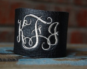 Monogrammed Cuff Bracelet-Black Embossed-Monogrammed Bracelet-Leather Cuff Bracelet-Monogrammed Gift-Cuff Bracelet-Black Cuff Bracelet-Cuff