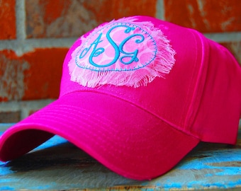 Monogrammed Ball Cap-Hot Pink-Monogrammed Hat-Beach Hat-Baseball Cap-Monogrammed Baseball Cap-Cap with Patch-Monogrammed Patch-Polka Dots