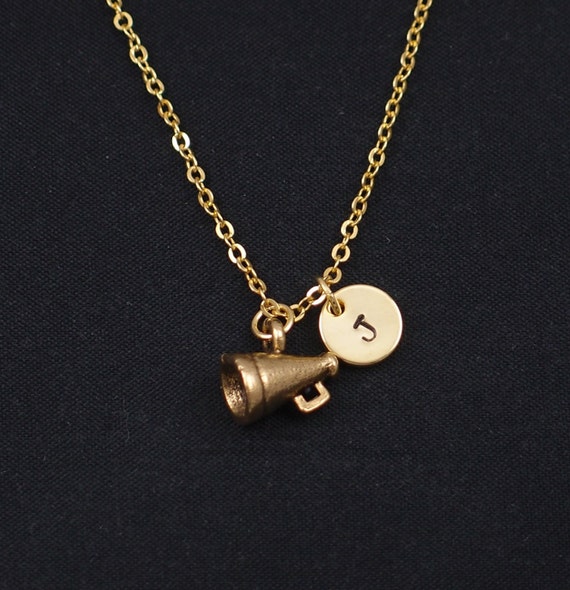 cheerleader megaphone necklace initial necklace gold