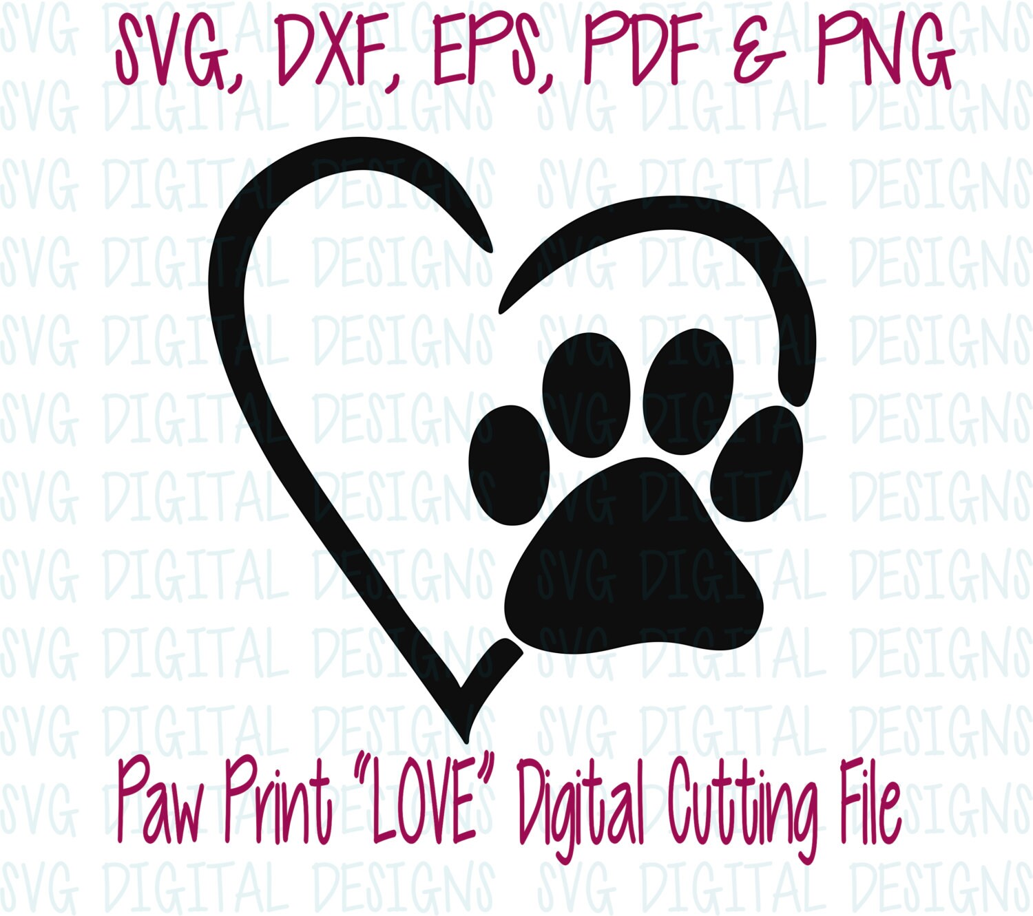 Download Paw Print and Heart SVG Cut File Digital Designs Clipart