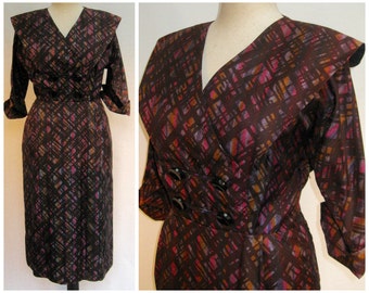 Vintage 50s dress, vintage wiggle dress, 50s day dress, abstract print, acetate day dress