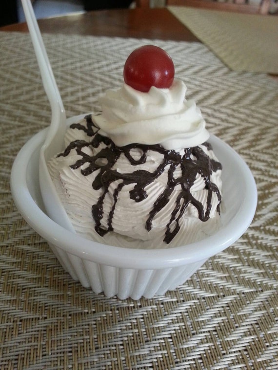 Vanilla ice cream Sundae with cherry on top Realistic Sundae.