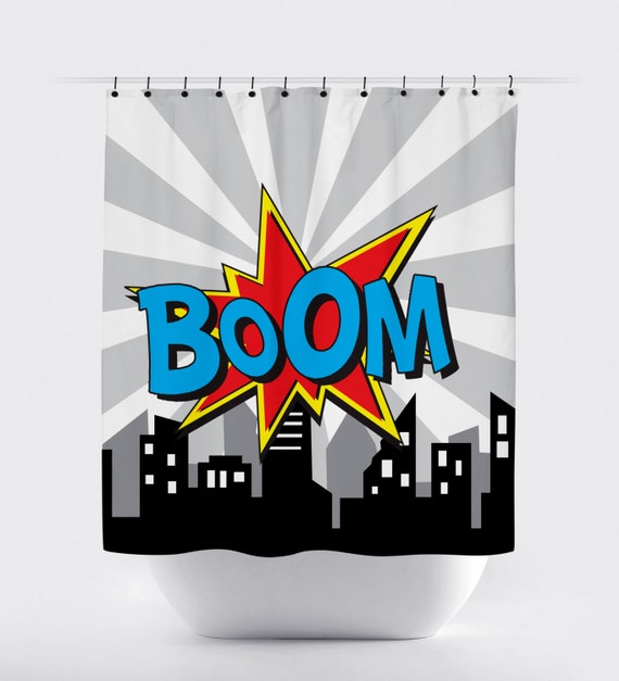Items similar to superhero comic shower curtain, comic word super hero
